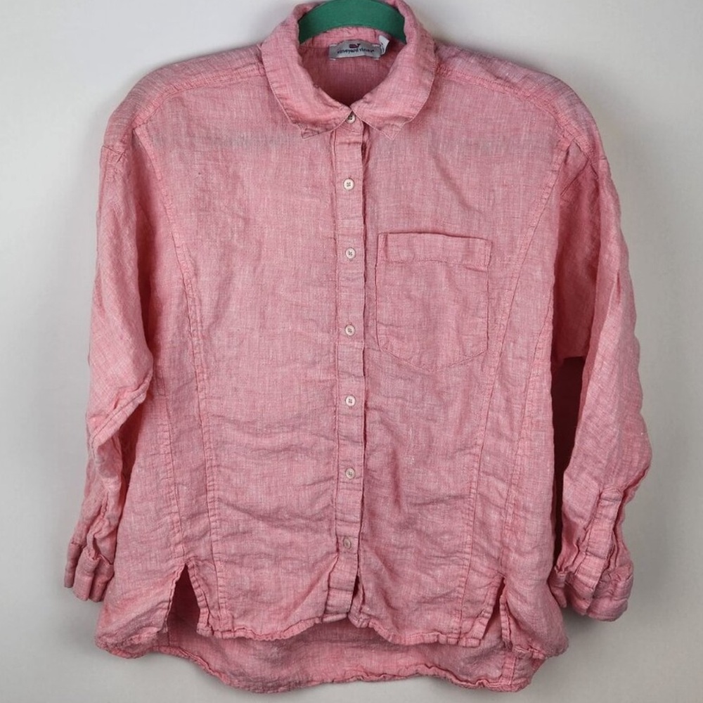 Vineyard Vines Pink Linen Weekend Button Down Shirt sz 4 XSM extra small